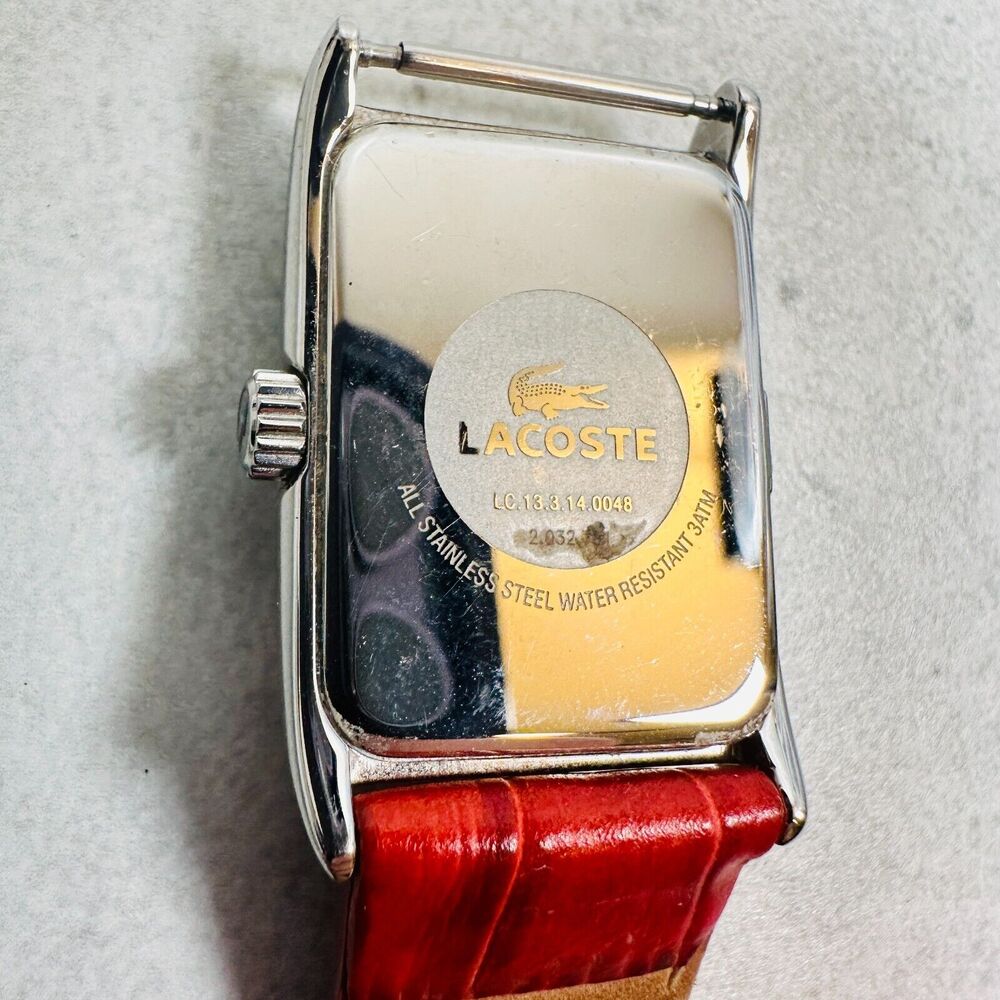 Lacoste Watch Womens 24mm Silver Tone Red Leather Strap New Battery FLAWED READ - Picture 6 of 11